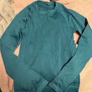 lululemon athletica blue/ green  Striped Crewneck Top